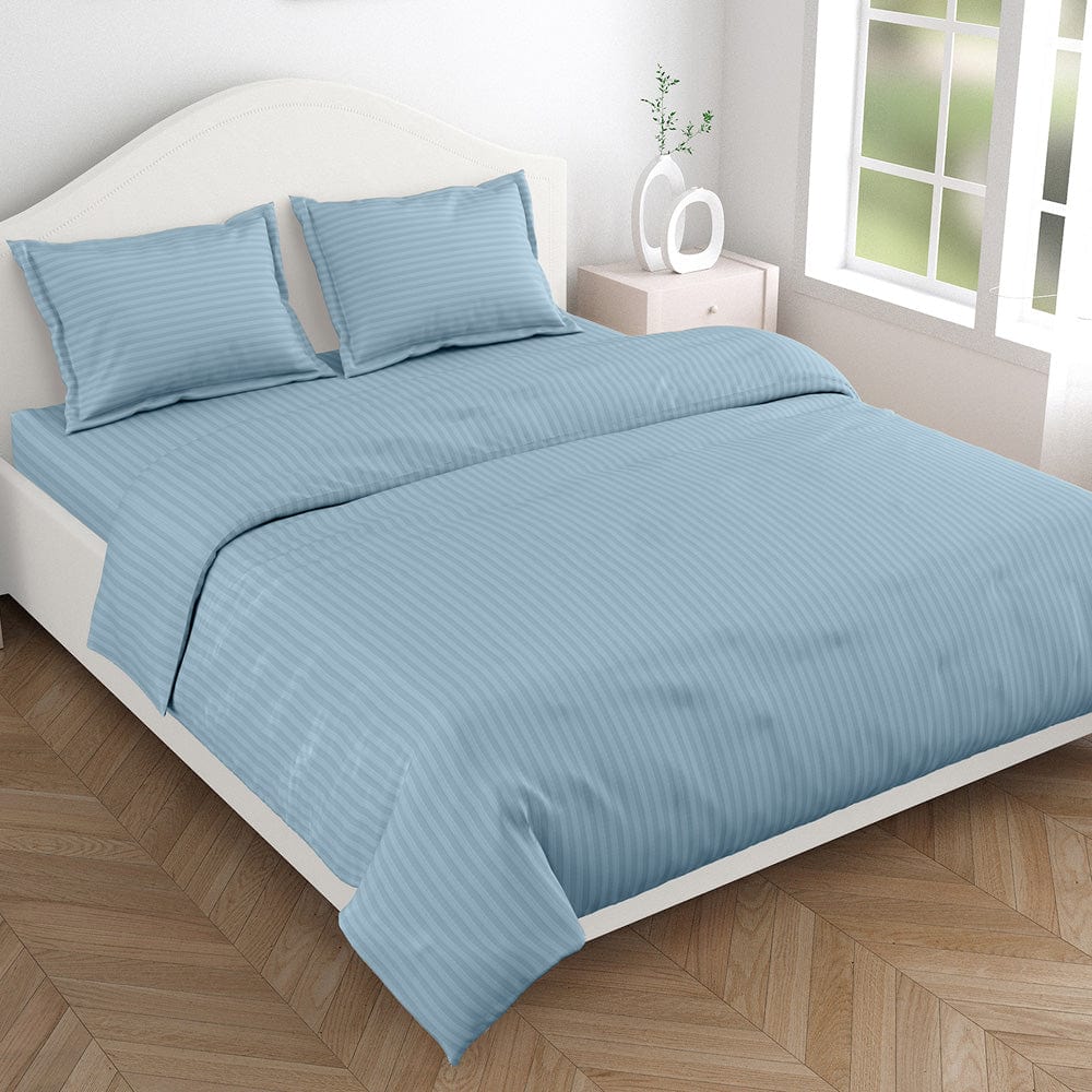 Jean Blue Satin Stripes King Bedsheet, 210 TC