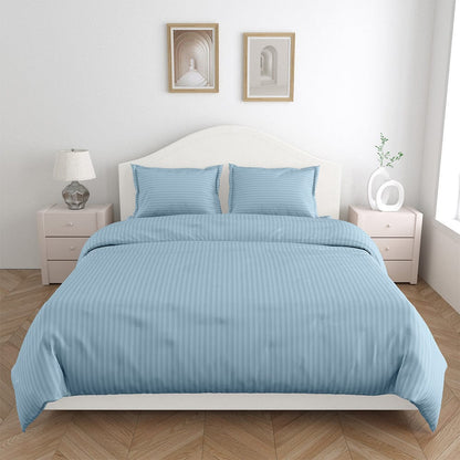 Jean Blue Satin Stripes Double Bedsheet, 210 TC