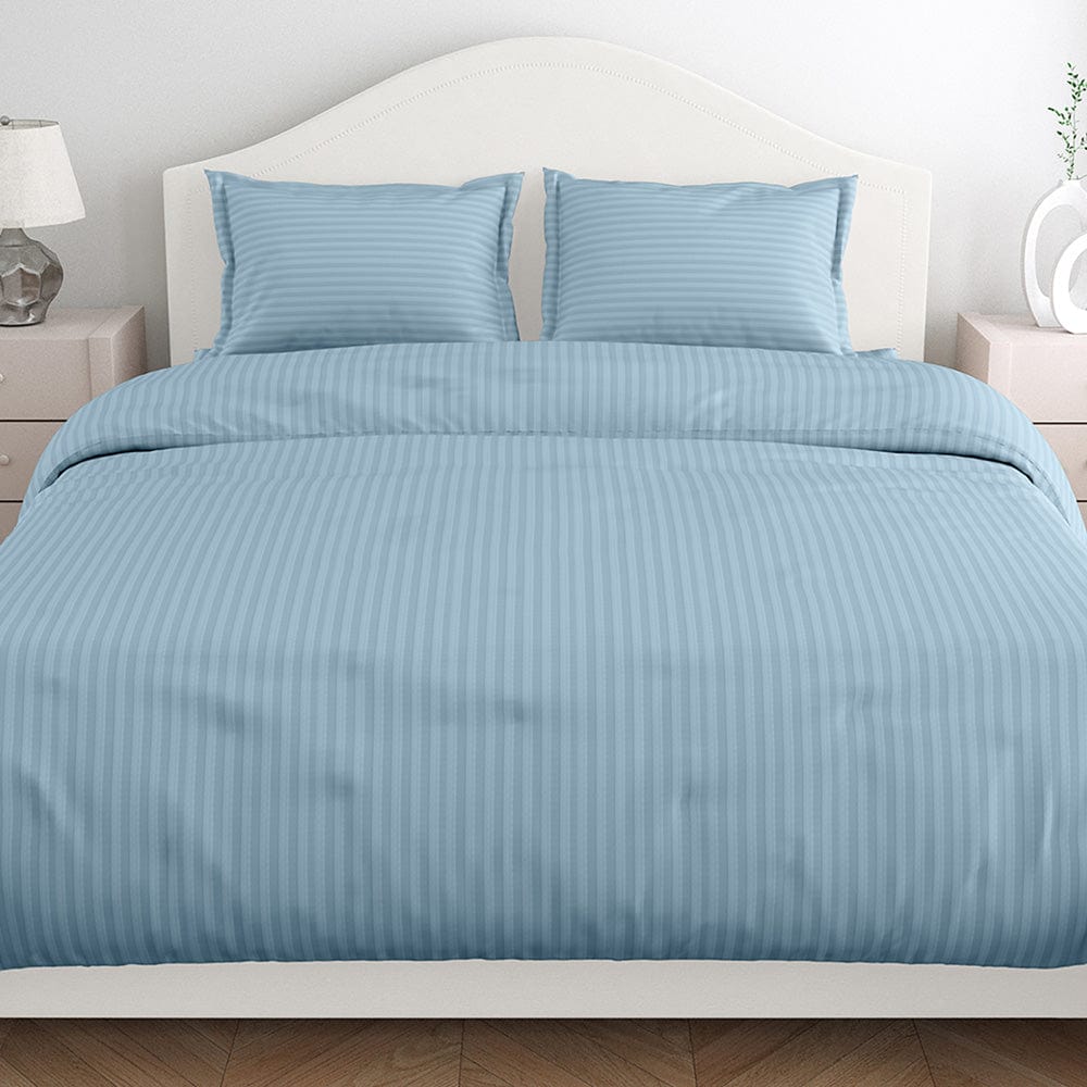 Jean Blue Satin Stripes King Bedsheet, 210 TC