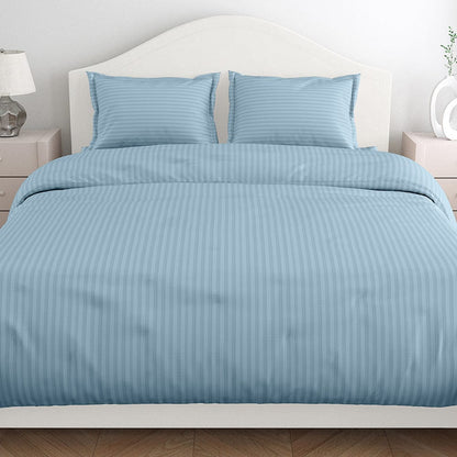 Jean Blue Satin Stripes King Bedsheet, 210 TC