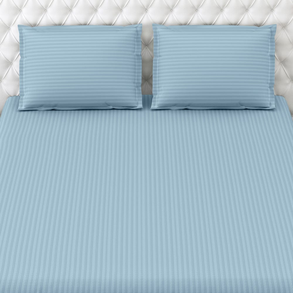 Jean Blue Satin Stripes King Bedsheet, 210 TC