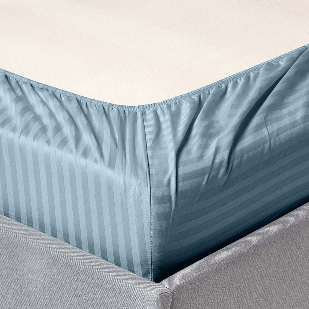 Jean Blue Satin Stripes Double Bedsheet, 210 TC