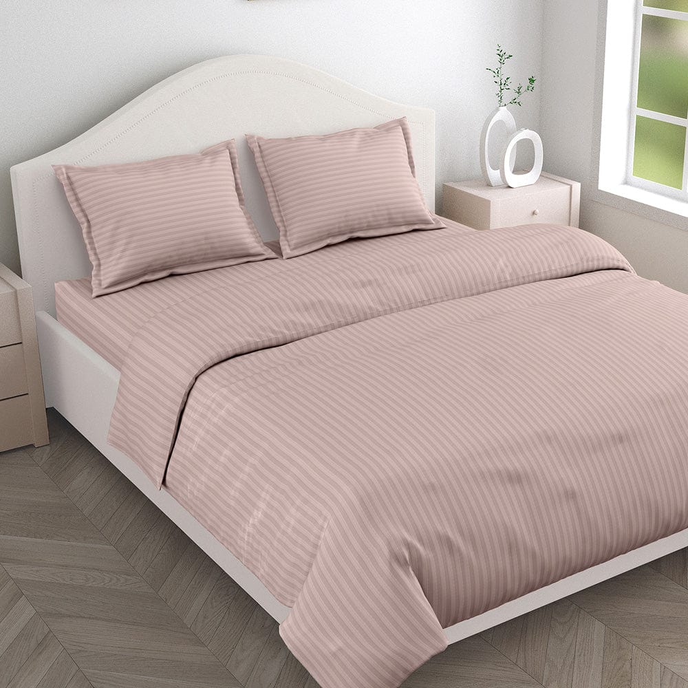 Cameo Rose Satin Stripes Bedsheet, 210 TC