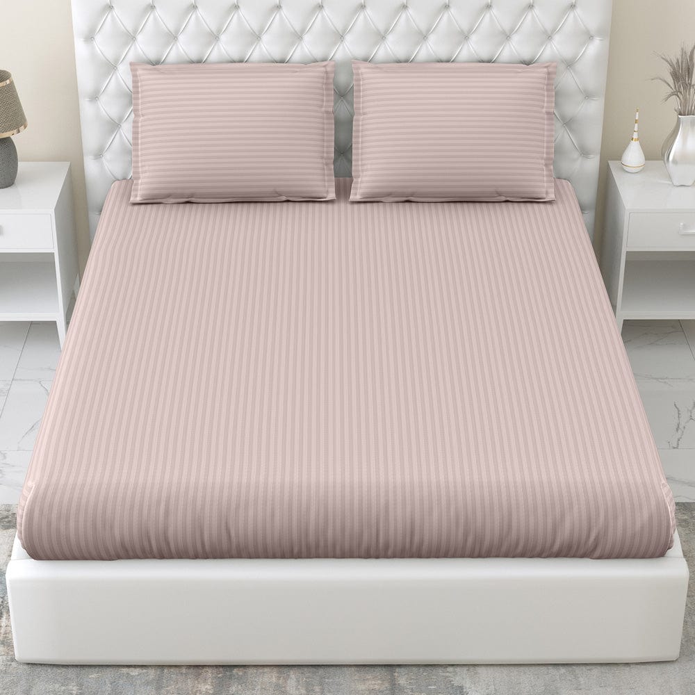 Cameo Rose Satin Stripes Bedsheet, 210 TC