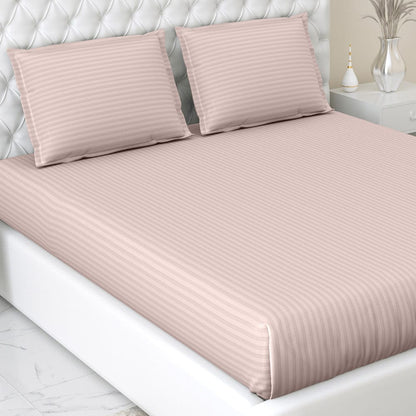 Cameo Rose Satin Stripes Bedsheet, 210 TC