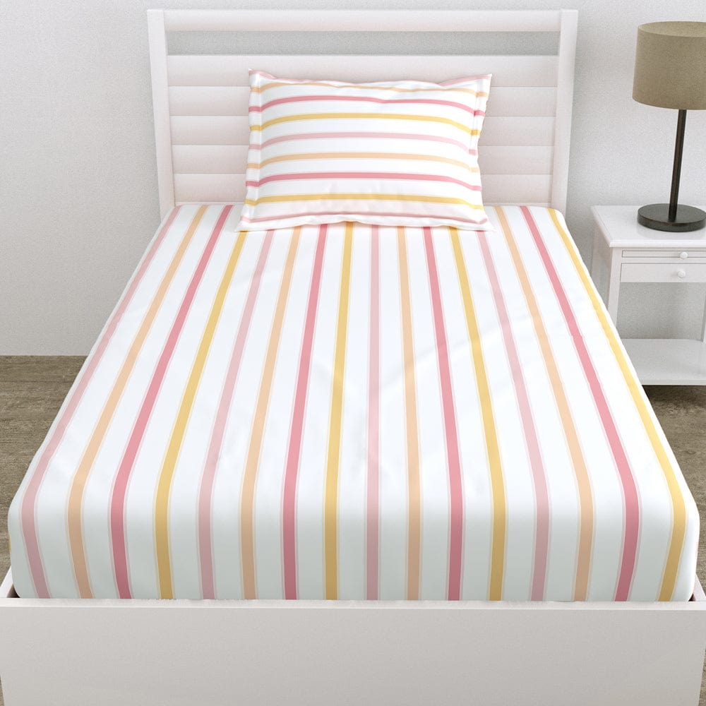 Pink Spectrum 100% Cotton King Fitted Bedsheet, 186 TC
