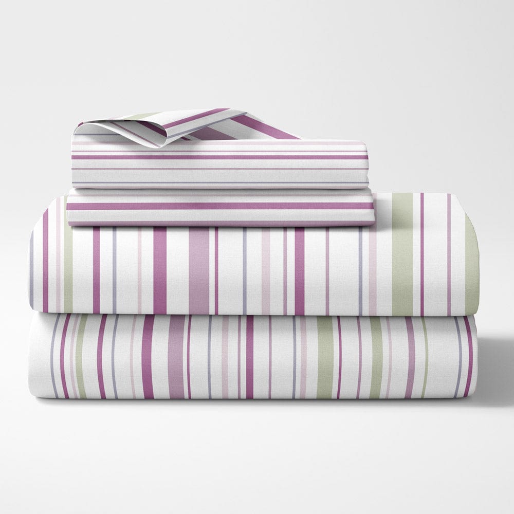 Magical Stripes 100% Cotton King Size Bedsheet, 186 TC, Lilac