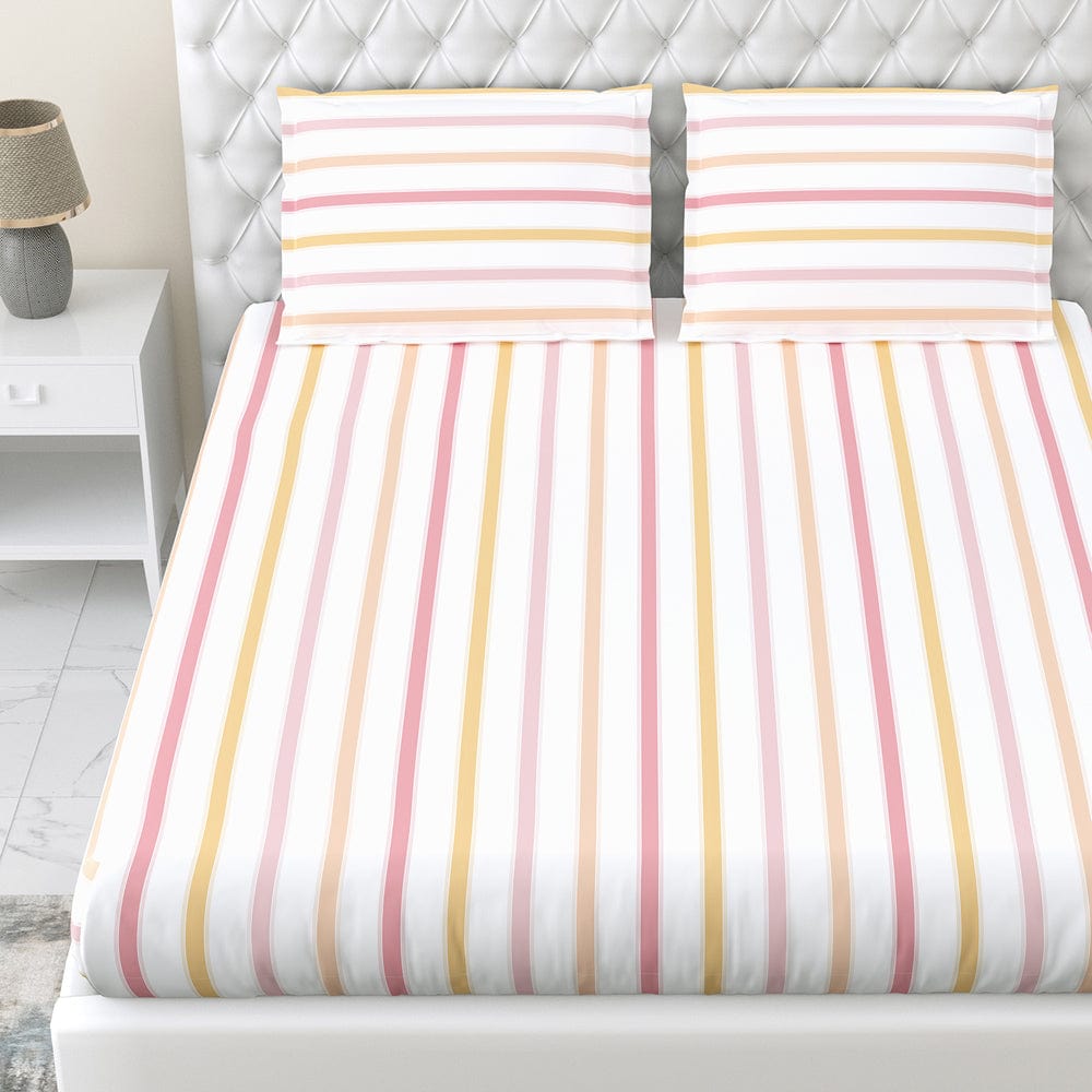 Pink Spectrum 100% Cotton King Fitted Bedsheet, 186 TC