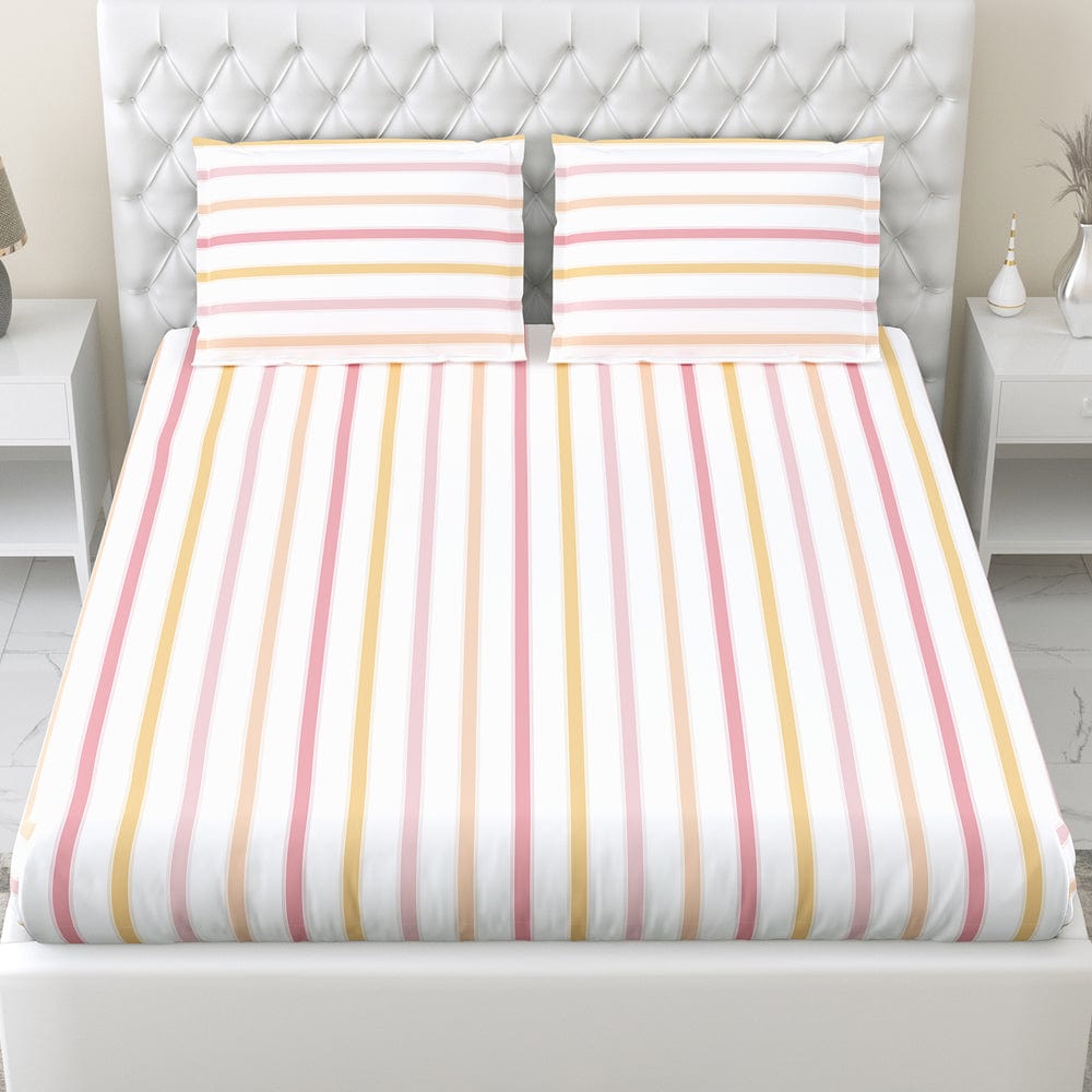 Pink Spectrum 100% Cotton King Fitted Bedsheet, 186 TC