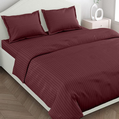 Wine Satin Stripes King Bedsheet, 210 TC