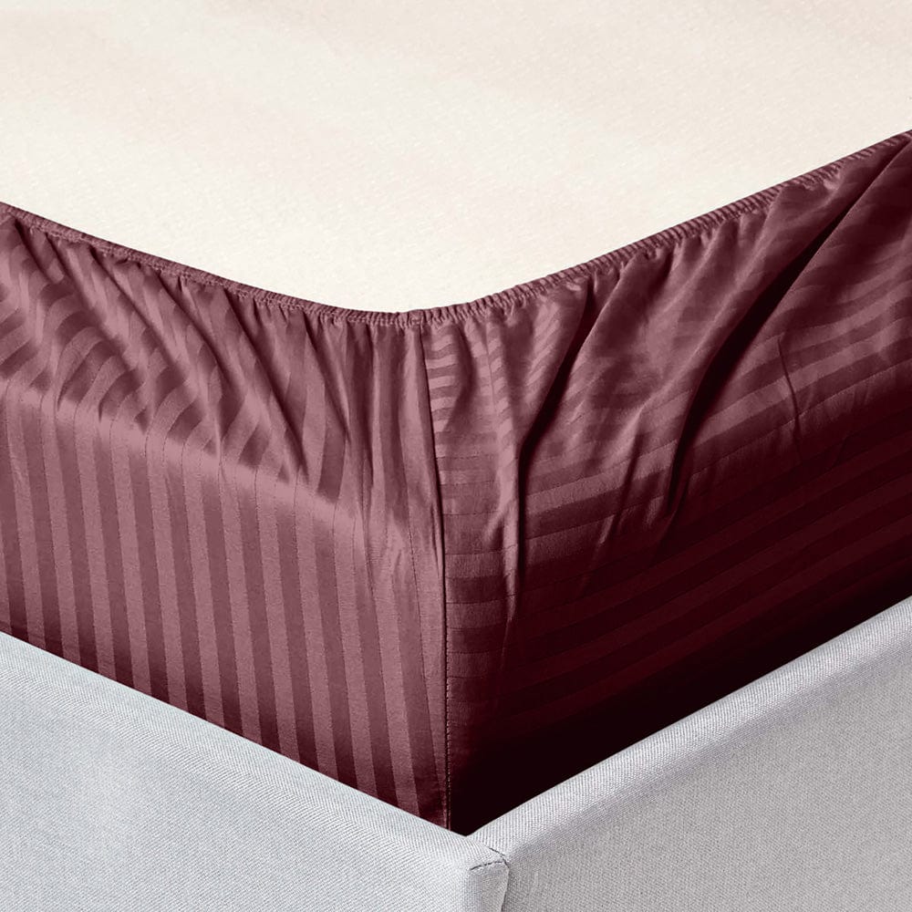 Wine Satin Stripes King Bedsheet, 210 TC