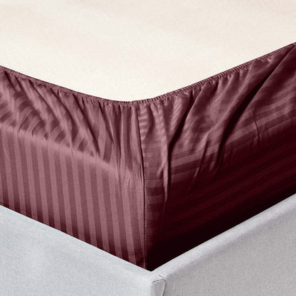 Wine Satin Stripes King Bedsheet, 210 TC