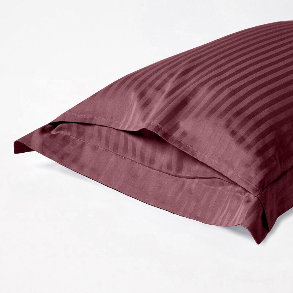 Wine Satin Stripes King Fitted Bedsheet, 210 TC