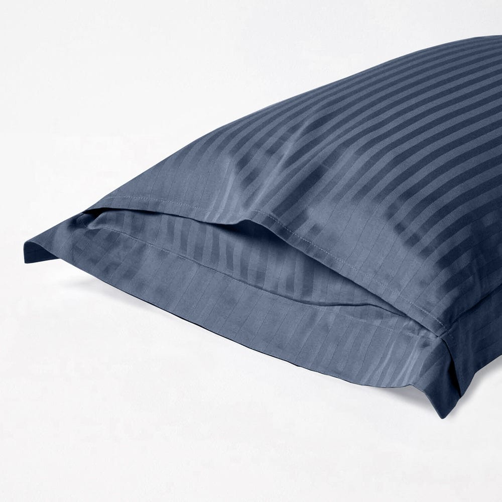 Navy Blue Satin Stripes Double Bedsheet, 210 TC