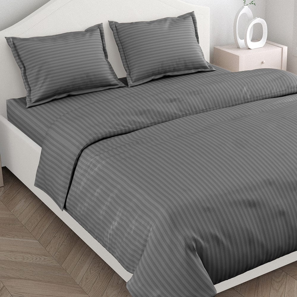 Dark Grey Satin Stripes King Bedsheet, 210 TC