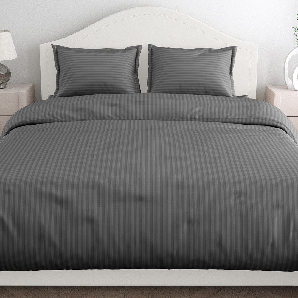 Dark Grey Satin Stripes King Bedsheet, 210 TC