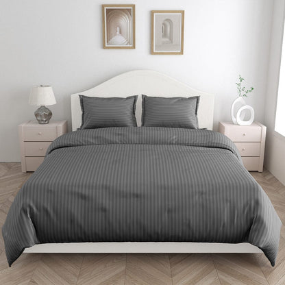 Dark Grey Satin Stripes King Bedsheet, 210 TC