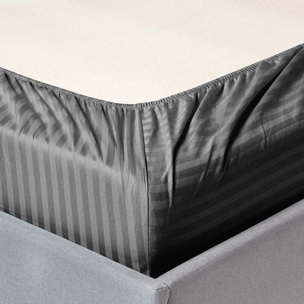 Dark Grey Satin Stripes King Bedsheet, 210 TC