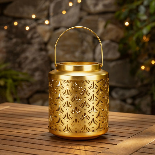 Gold Hurricane Pillar Candle Lantern, Gold