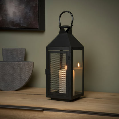 Metal Glass Matt Black Lantern, Black