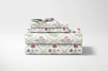 Rose Serenity 100% Cotton Double Fitted Bedsheet, 186 TC