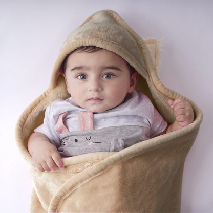 Super Soft Plush Baby Hooded Flannel Blanket - Brown & Sky Blue