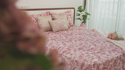 Leafy Oasis, 100% Cotton Double Size Bedsheet, 186 TC, Pink