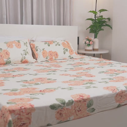 Blushing Blossom, 100% Cotton King Fitted Bedsheet, 120 TC