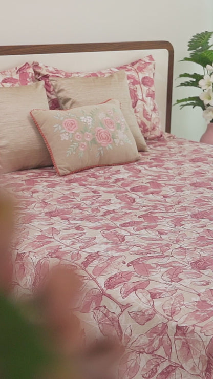 Leafy Oasis, 100% Cotton Double Size Bedsheet, 186 TC, Pink