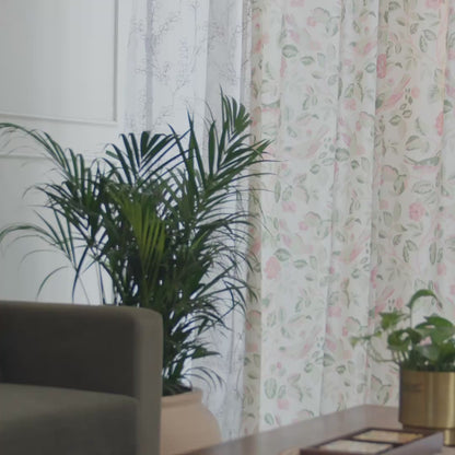 Cotton Printed Pack Of 2 Curtain Floral Siesta, Pink