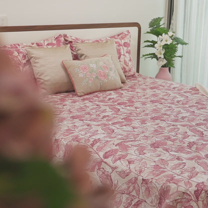 Leafy Oasis, 100% Cotton Double Size Bedsheet, 186 TC, Pink