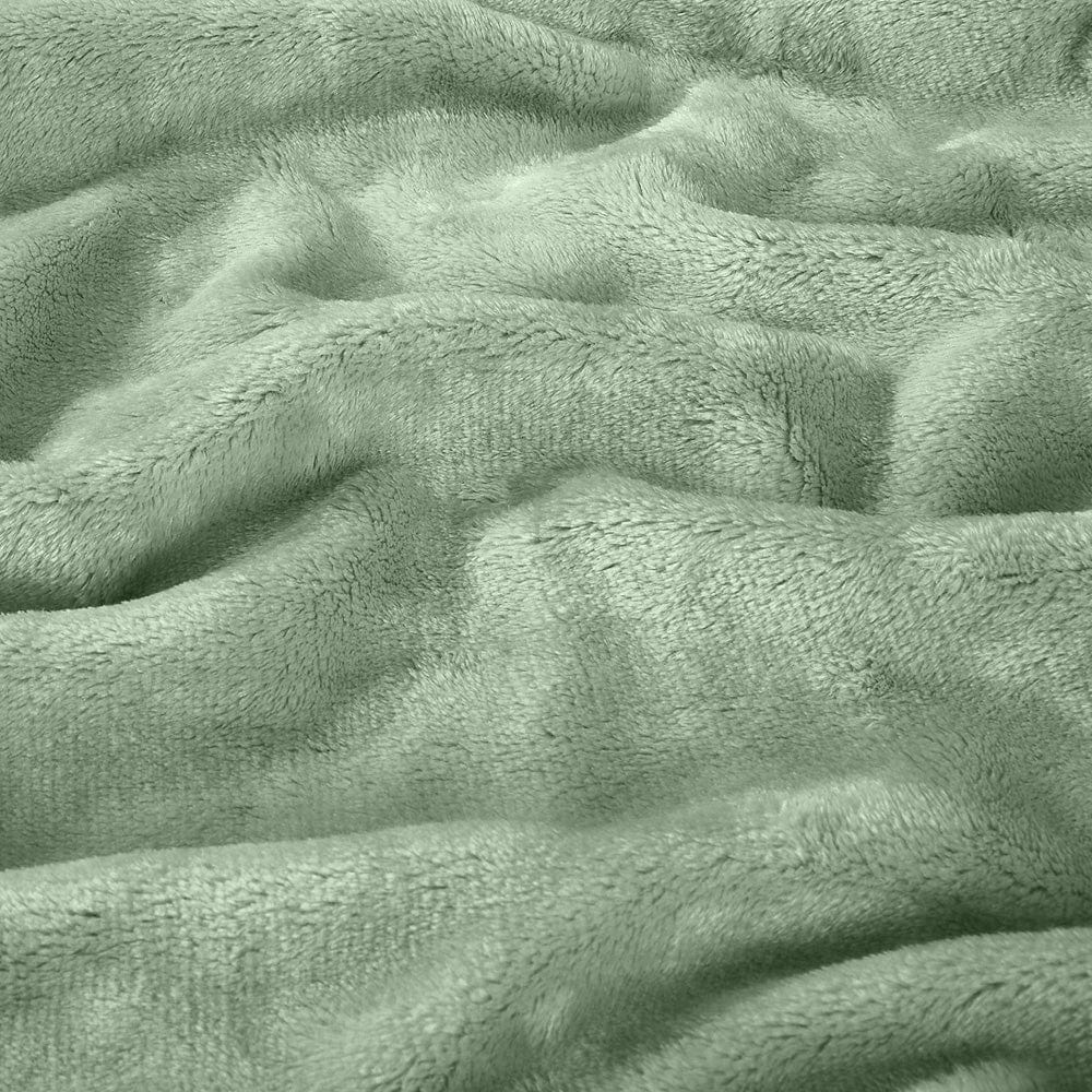 Plain Brush Cloth Super Soft Plush Single  Flannel Blanket- Sage Green