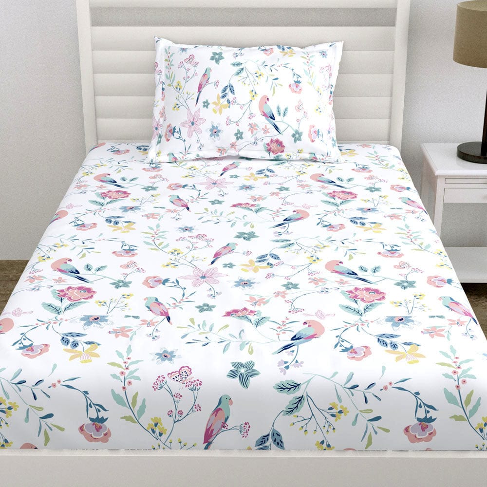 Exotic Wings, 100% Cotton Double Fitted Bedsheet, 186 TC