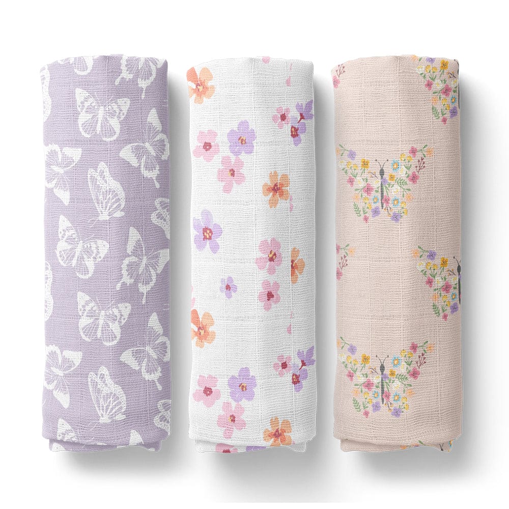 Papillon Paradise Collection 100% Organic Cotton Muslin Swaddle Pack Of  3