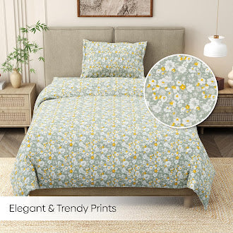 Silver Meadow Bloom Single Fitted Size Bedsheet, 186 TC