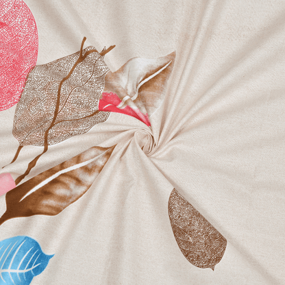 Tropical Leaves Eleganza, 100% Cotton King Size Bedsheet, 186 TC, White Pink