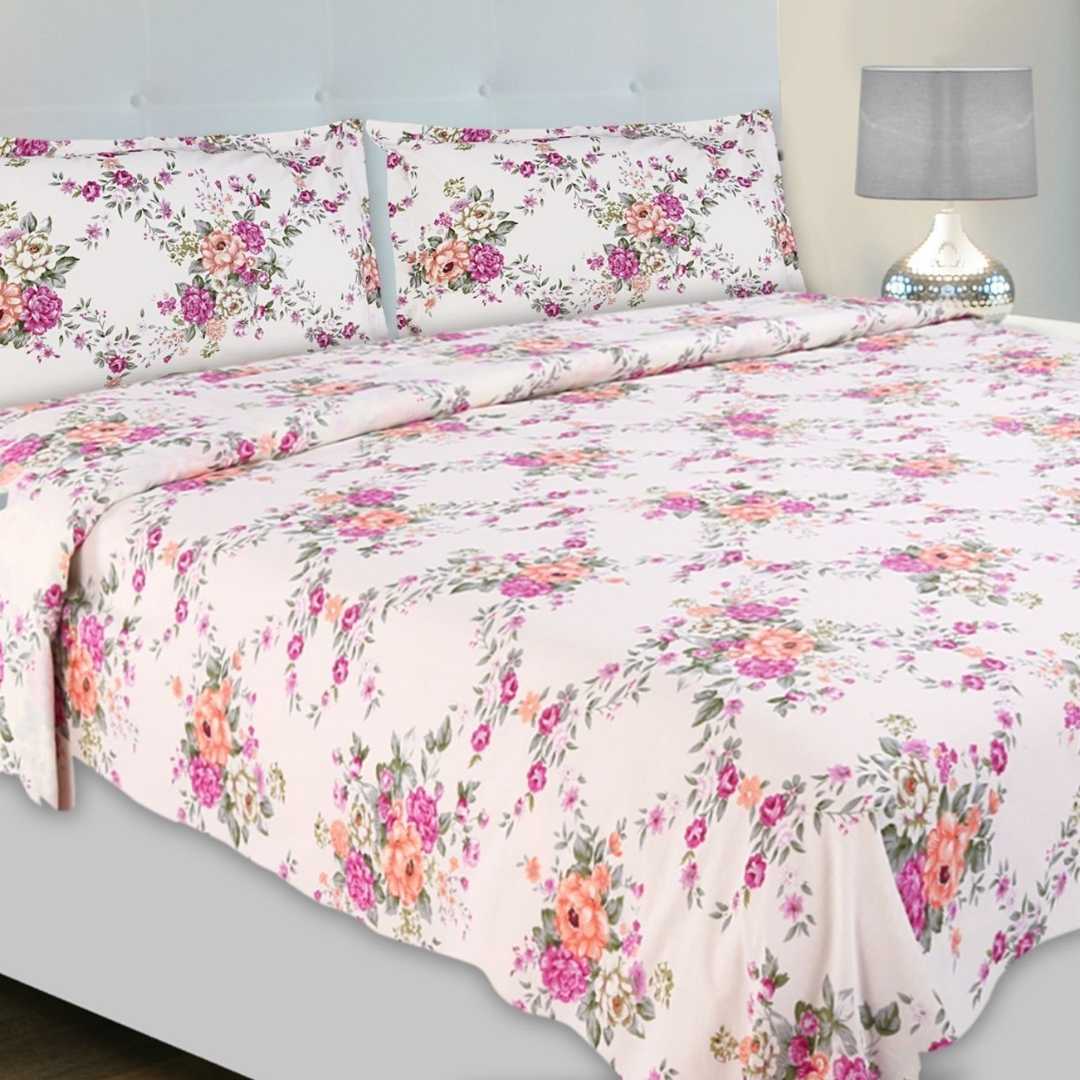 Greek Garden Romance, 100% Cotton King Size Bedsheet, 144 TC, Orange