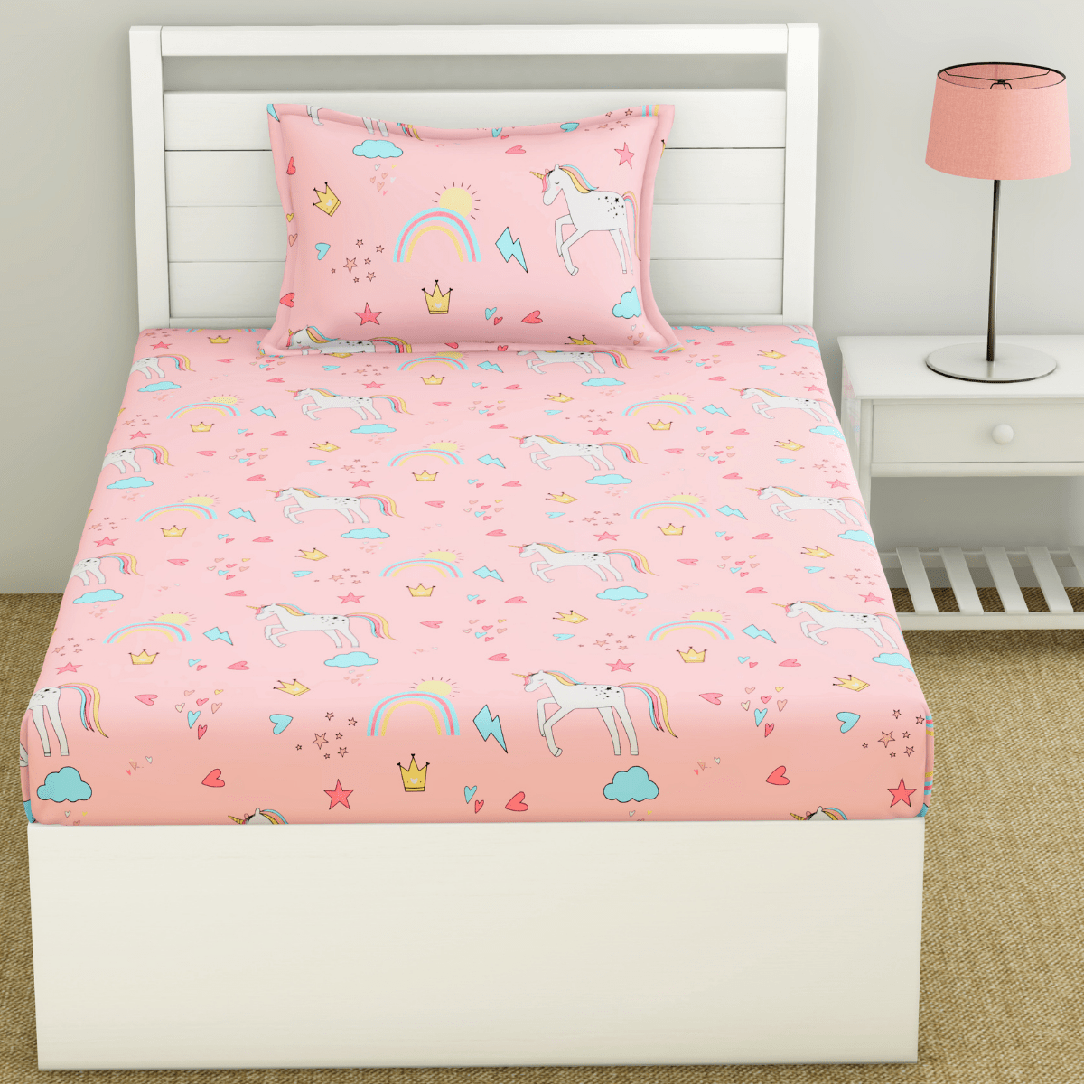 Digital Magic Single Bedsheet for Kids, Unicorn Pink