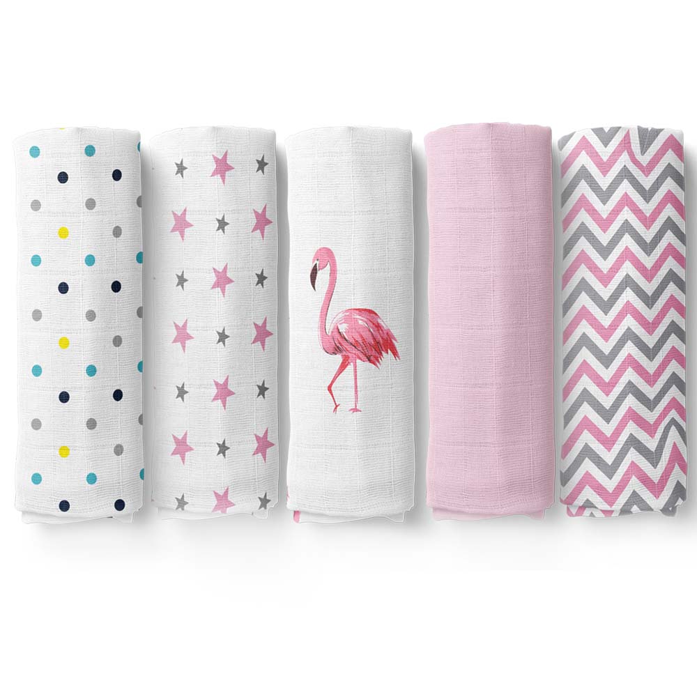 Chevron Stripes 100% Cotton Muslin Swaddles - Pink, Pack of 5