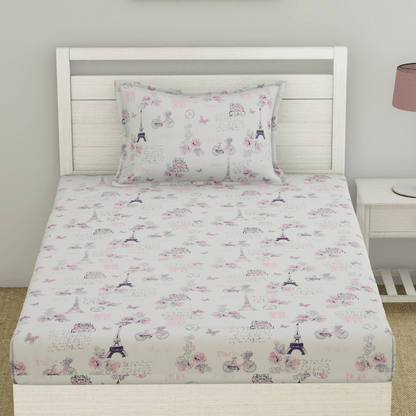 Trendy Prints 100% Cotton Single Bedsheet, Paris