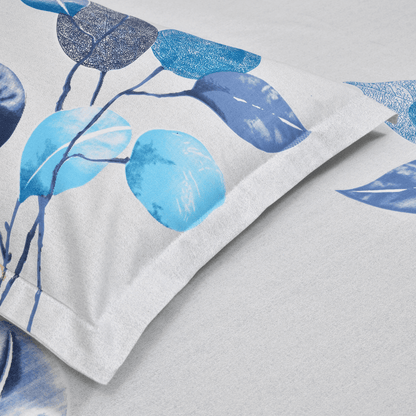 Tropical Leaves Eleganza, 100% Cotton King Size Bedsheet, 186 TC, White Blue