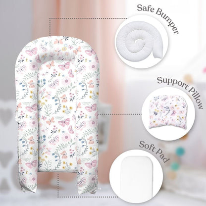 Butterfly Garden Baby Sleeping Nest, Portable Adjustable Newborn Crib Bassinet, 0-24 Months