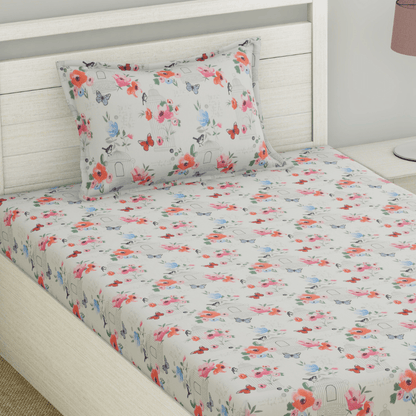 Trendy Prints 100% Cotton Single Bedsheet for Kids, Pink