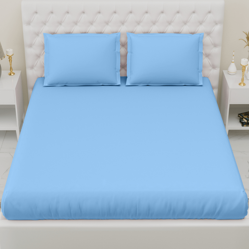 Melange Premium Flat Bedsheet, 100% Cotton, 300TC, Open Air Blue - Single