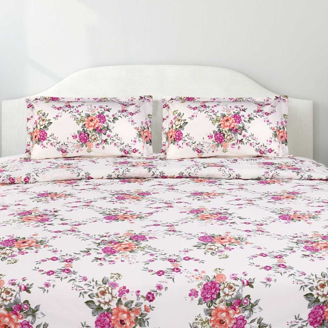 Greek Garden Romance, 100% Cotton King Size Bedsheet, 144 TC, Orange