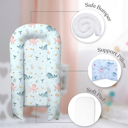Vitamin Sea Baby Sleeping Nest, Portable Adjustable Newborn Crib Bassinet, 0-24 Months
