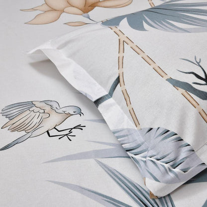 Sparrow Floral Art, 100% Cotton Double Size Bedsheet, 186 TC, Grey