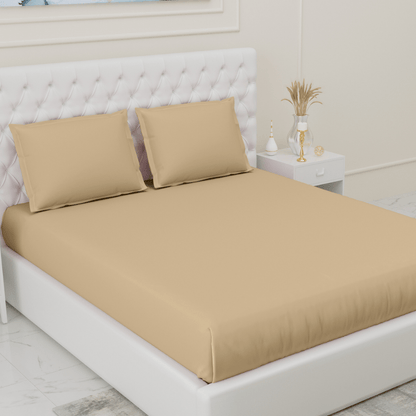 Melange Premium Fitted Bedsheet, 300TC, Gilded Beige