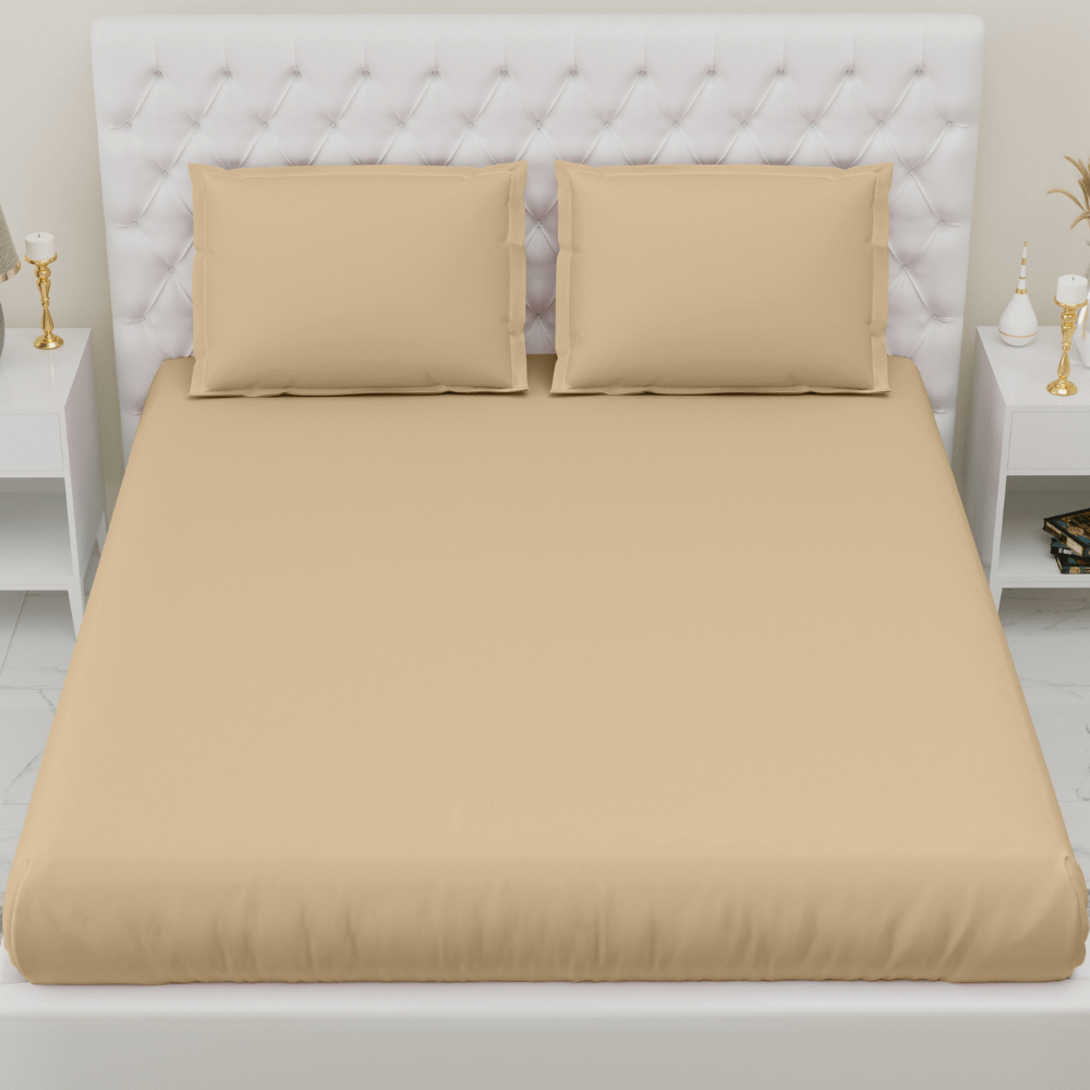 Melange Premium Fitted Bedsheet, 300TC, Gilded Beige