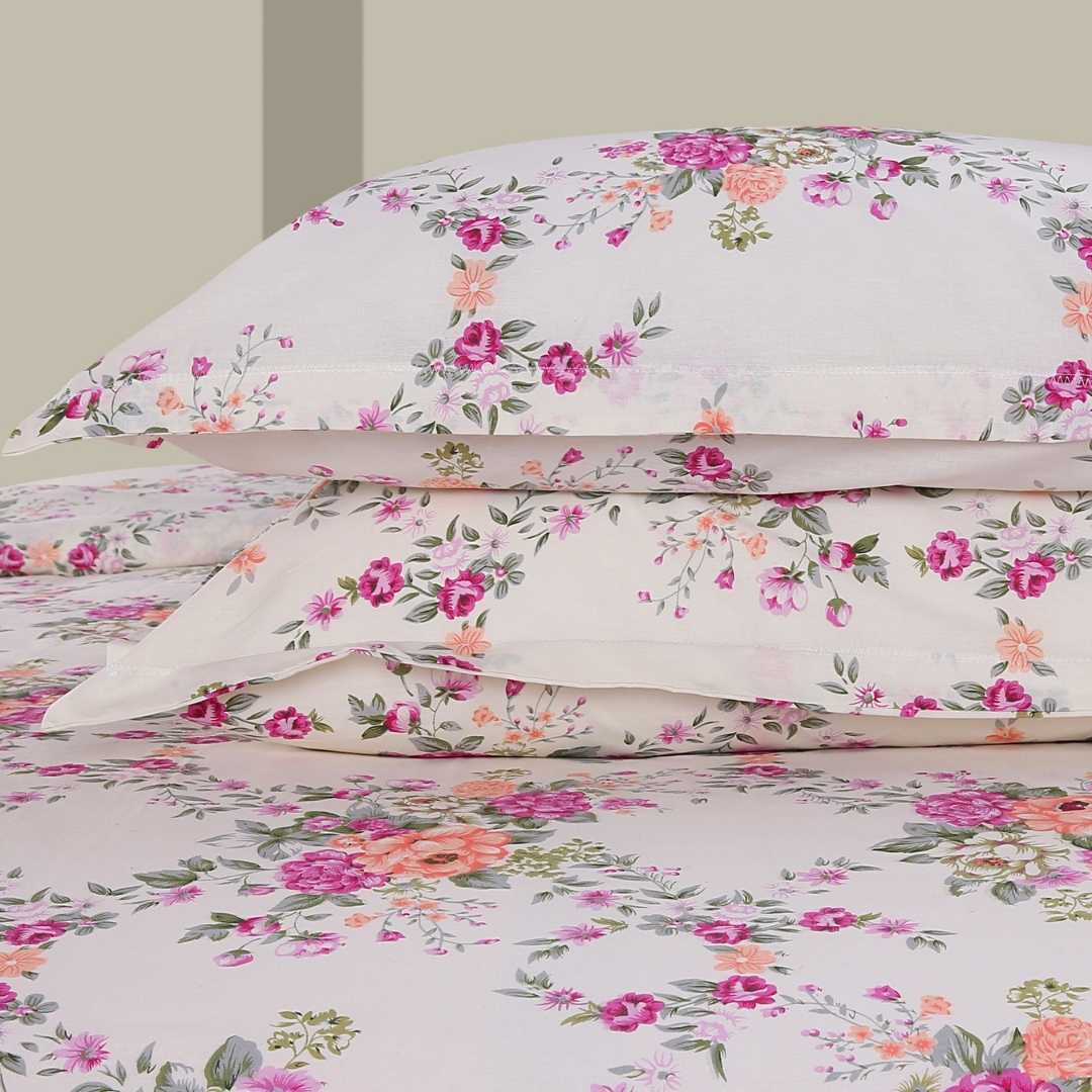Greek Garden Romance, 100% Cotton King Size Bedsheet, 144 TC, Orange